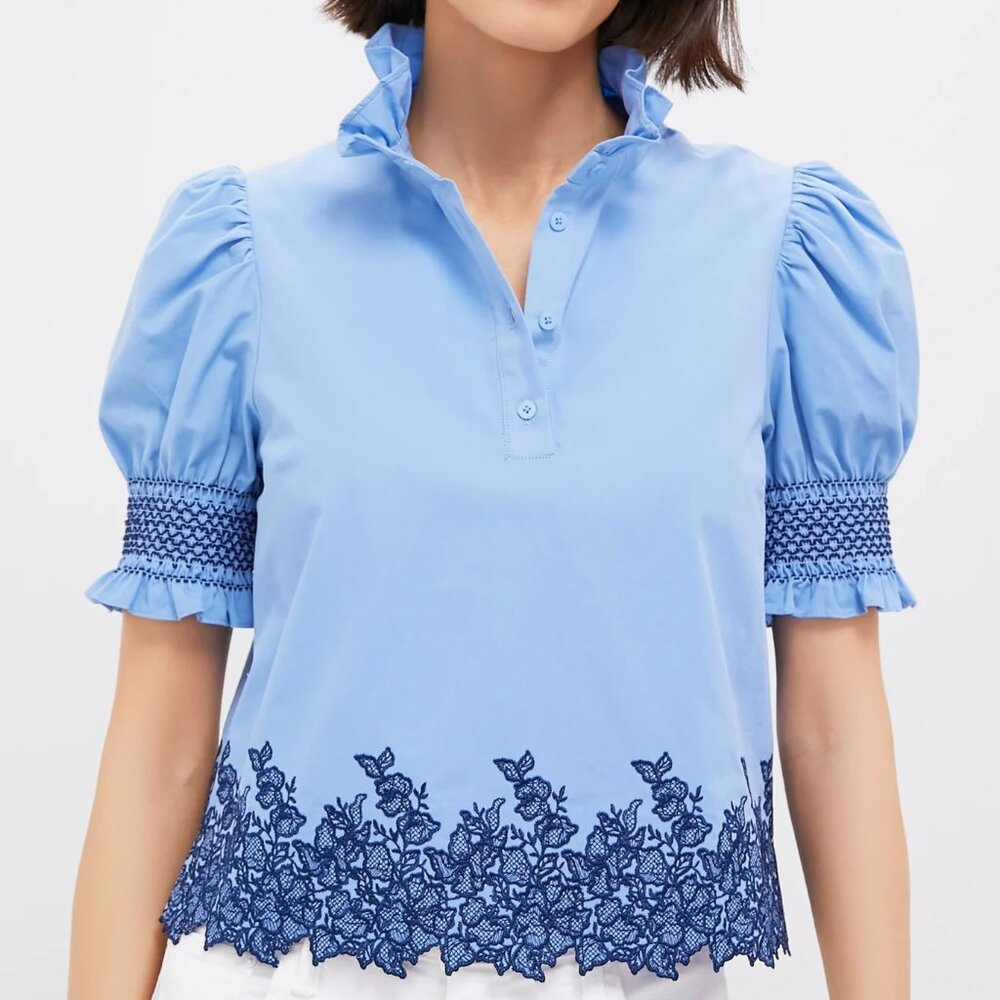 Hyacynth House Cornflower Blue & Navy Embroidery Eliza Blouse Tuckernuck
